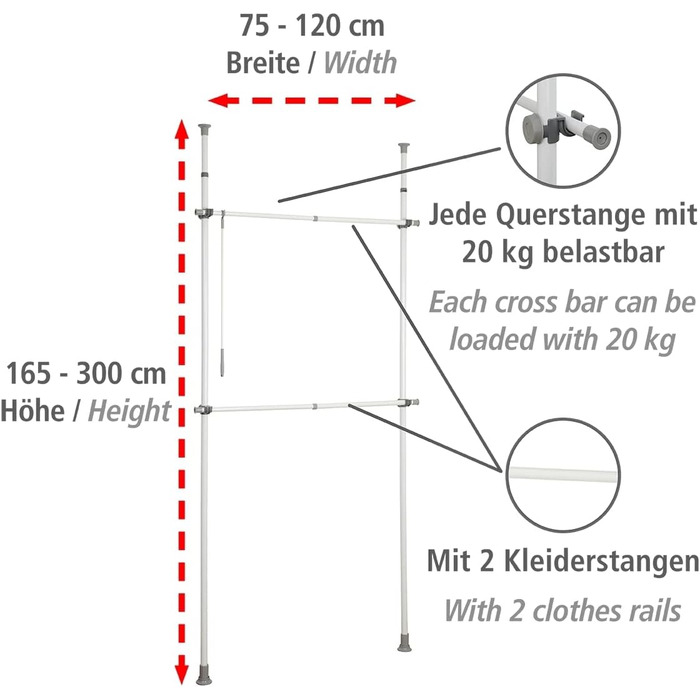 WENKO Telescopic Wardrobe System Hercules Basic (White, Single)