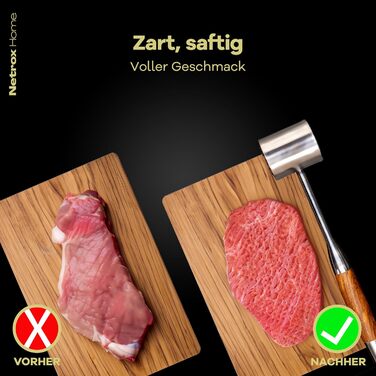 Нітрокс Fleischklopfer з нержавіючої сталі з дерев'яною ручкою - преміум-якість, для приготування шніцелів, миття в посудомийній машині, безпечний для продуктів харчування - молоток для м'яса, ніжний м'ясорубка, молоток для м'яса з нержавіючої сталі, прис