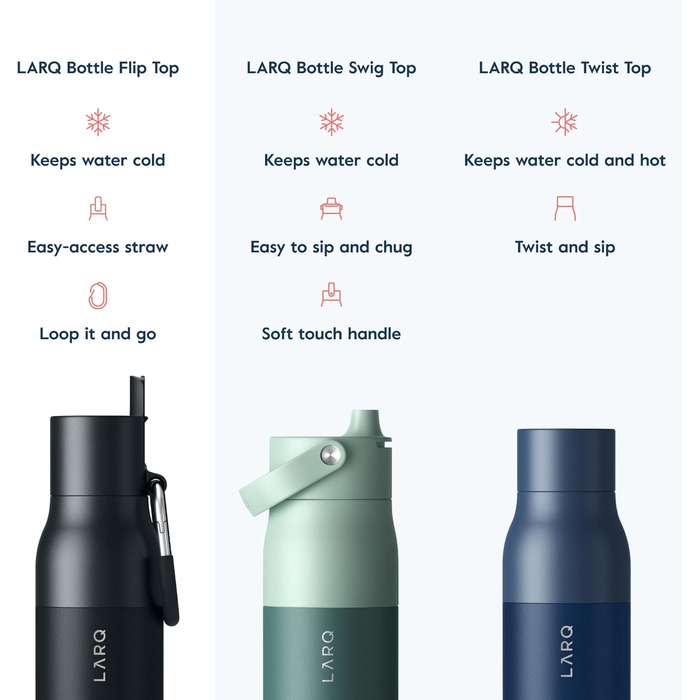 LARQ Bottle Flip Top 500ml - Insulated Stainless Steel Water Bottle with Straw | Reusable Water Bottle for Sports, Gym, and Travel | Keeps Drinks Cold, Obsidian Black