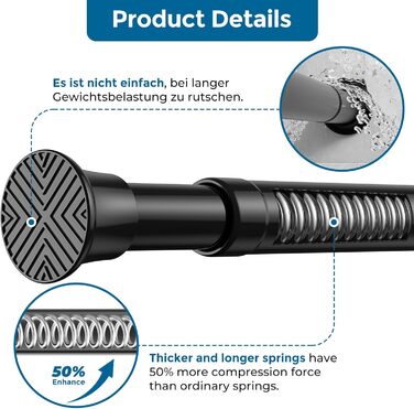 Штанга для душу AIZESI без свердління, 60-120 см, чорна, телескопічна, для вікна, шафи, ванної кімнати