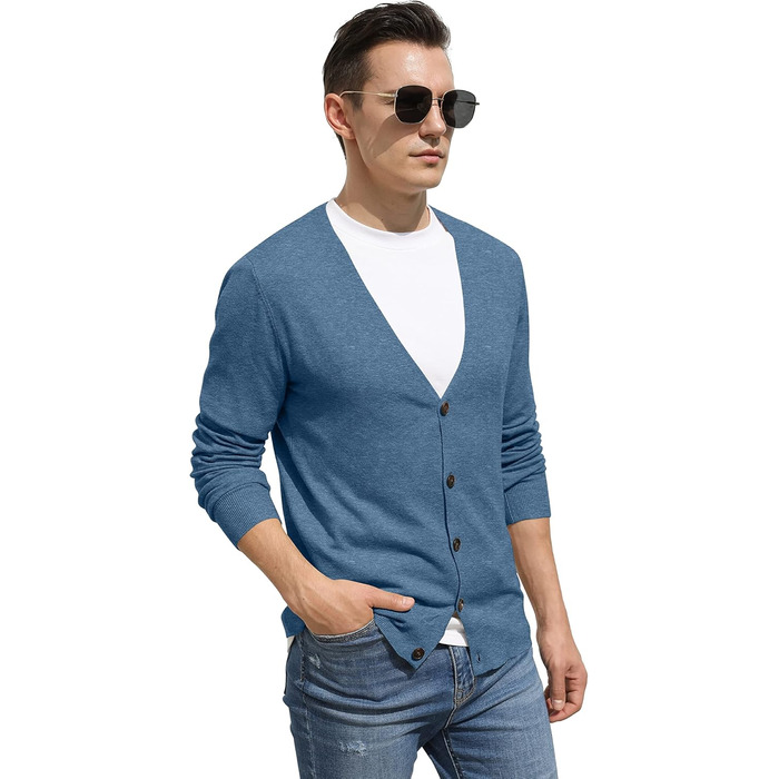Чоловічий кардиган Hisir з V-подібним вирізом, легкий, елегантний, зимовий, класичний, з ґудзиками, синій, розмір L