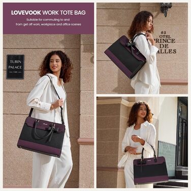 LOVEVOOK Сумка для ноутбука 15.6 дюймів, жіноча, велика, шкіряна, для роботи, навчання, офіційна, універсальна, на плечі, тоут, шкіряна сумка LOVEVOOK Violett-schwarz