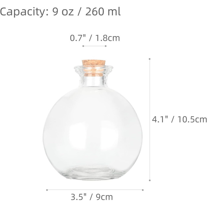Magic Season Decorative Glass Bottle with Cork Stopper (260ml Potion Bottles / 6 Pieces)