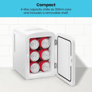 Chefman Iceman Mini Fridge - Portable 4L Cooler & Warmer - White - Cosmetic & Snack Refrigerator with AC/DC Power