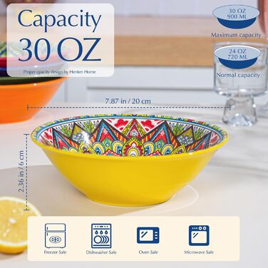 Набір супових тарілок з кераміки (6 шт) – 900 мл, кольорові салатники для кухні