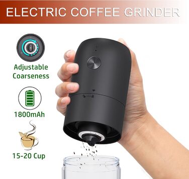 Portable Electric Coffee Grinder, Automatic Mini Coffee Grinder with Adjustable Coarseness, 1800 mAh, Rechargeable for Outdoor Camping Travel and Indoor Use