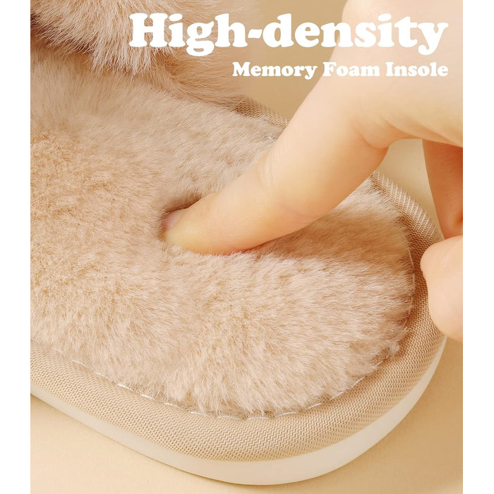 Тапочки жіночі Ankis з плюшу з перехресними ремінцями, теплі зимові тапочки з меморі-піною, відкриті пальці, пухнасті тапочки для дому та вулиці (білий, чорний, сірий, верблюжий) (36/37 EU)