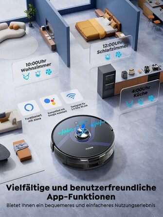 Робот-пилосос Vyzzle з функцією миття 5500 Pa, станція самоочищення 3.5L, для шерсті тварин, твердих підлог та килимів, керування через додаток, голосове керування Alexa та Google Assistant (чорний)