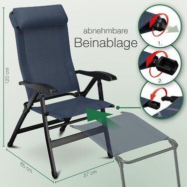 ELONEO Folding Camping Chair with Removable Footrest, Folding Chair made of Aluminum, Folding Garden Chair, Reclining Chair with Adjustable Backrest, Camping Chair (Folding Chair with Footrest (Basic), Blue)