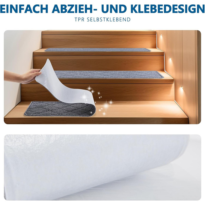 Килимок на сходинки, антиковзаючі, 20x76 см (15 шт), килимки на сходи, багаторазовий клей для чистих поверхонь, захист сходів для дітей, сірий