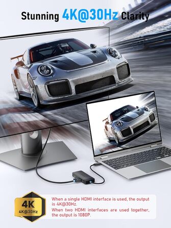 Lemorele Док-станція USB C з хабом Dual HDMI, 2025 Upgrade, 2*HDMI, 3 USB 3.0/2.0, PD 100W, сумісна з Windows, MacBook, Dell, HP, Surface