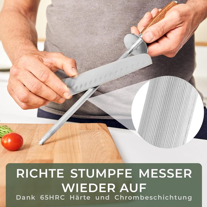 WALDWERK Premium Whetstone - Knife Sharpener made of hardened steel and with a noble wooden handle - 100% plastic-free whetstone for knives - high-quality knife sharpener - sharpen knives like a pro