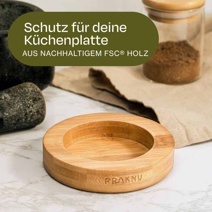 Гранітний ступка з толуштою (маленька) - для дрібного помелу - з підставкою з екологічної деревини FSC® - легко миється