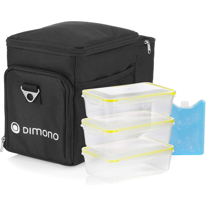 Сумка-холодильник Dimono® 15L з 3 контейнерами для їжі; пікнікова сумка з 3 ланчбоксами + кришка; сумка для обіду Isotasche з 3 боксами та охолоджувальним акумулятором (чорна)