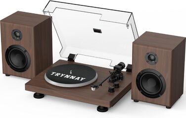 Програвач вінілових пластинок Bluetooth Walnuss з регульованим противагом, 33/45 об/хв, підтримка 7/10/12
