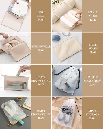 Набір органайзерів для валізи 18 шт., водонепроникні Packing Cubes, бежевий. Організатори для подорожей з чохлами для одягу