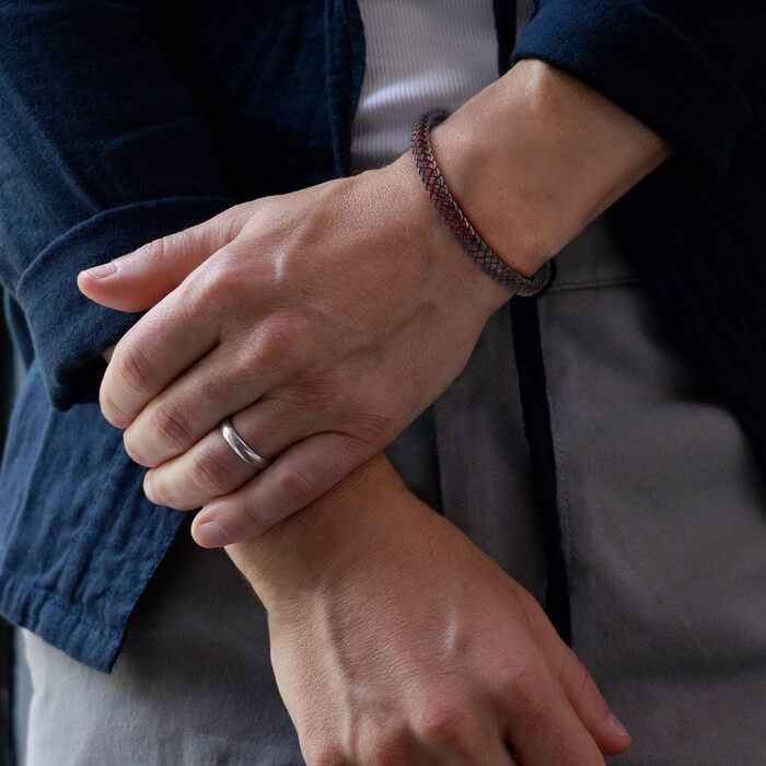 Чоловічий шкіряний браслет Casisto.J з гравіюванням, коричневий, плетений, з магнітною застібкою (22 см, індивідуальний колір - бордовий)