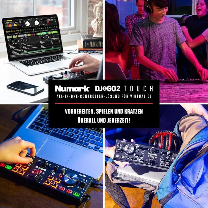 DJ контролер Numark DJ2GO2 Touch: 2-канальний, компактний, з мікшером та аудіоінтерфейсом, Serato Lite