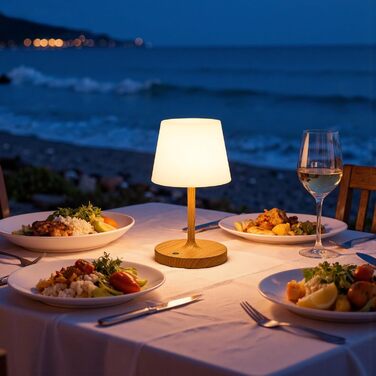 Світлодіодна настільна лампа бездротова з сенсорним керуванням, акумуляторна, з регулюванням яскравості та функцією пам'яті для спальні, кафе, вулиці, з імітацією текстури дерева