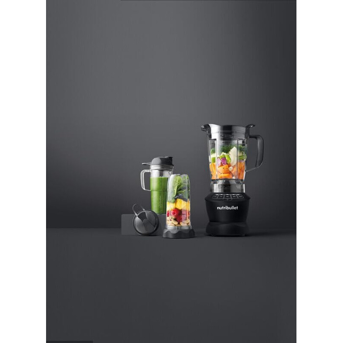 Блендер Nutribullet Full Size Combo 1200 Вт, електричний міксер, багатофункціональний подрібнювач, 1,9 л кувшин, склянки 946 мл і 710 мл, чорний, модель NBF500MB