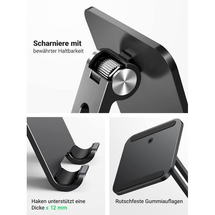 Алюмінієва підставка для планшета UGREEN, регульований тримач для iPad Pro Air Mini, Samsung Galaxy Tab, Redmi Pad, Huawei MatePad та iPhone, до 12.9 дюймів (Чорний)