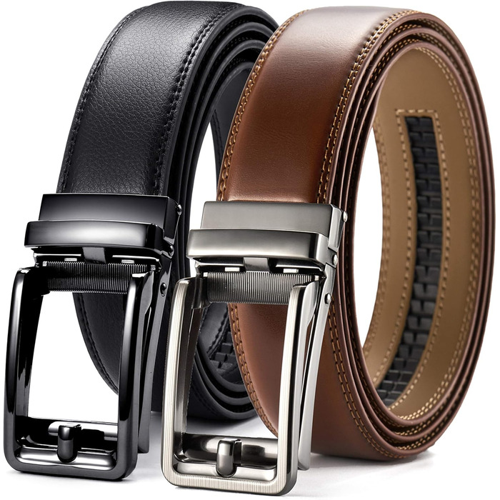 Чоловічий шкіряний ремінь CHAOREN 2 шт. чорний/коричневий – автоматичний ремінь для чоловіків 35 мм з подарунковою коробкою – стильний ремінь для будь-якого випадку та вбрання, розмір 90-100 см