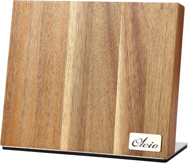 Magnetic knife block made of solid acacia wood, 3.80 cm thick, with a stainless steel base, magnetic knife holder for up to 6 knives, wooden knife storage, kitchen knife block without knives