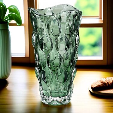 Скляна ваза Glas Blume, 24 см, сучасний мінімалістичний дизайн, ручної роботи, для квітів та декору, зелений колір