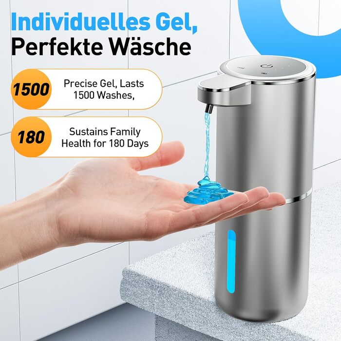 Automatic Soap Dispenser Wall Mount with Sensor Infrared, 380ml Electric Soap Dispenser No Drilling with USB Rechargeable, IPX5 Waterproof for Bathroom Toilet Kitchen - Silver