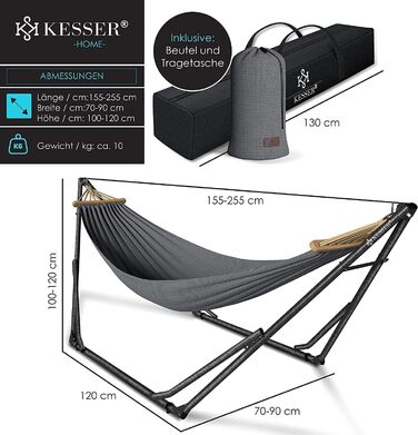 KESSER® Hammock Vill with Metal Stand, Foldable and Adjustable, Stable Frame, Indoor & Outdoor Use, Includes Carry Bag + Sack, Hanging Chair, Hammock Stand, Camping, Garden, Pool, Balcony, Terrace (Gray)
