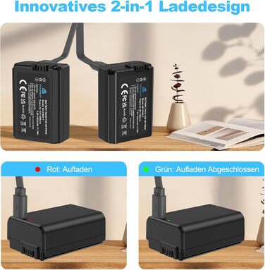 Набір акумуляторів NP-FW50 1300mAh 2 шт. та зарядний пристрій LCD для Sony ZV-E10, A6000, A6300, A6400, A6500, A5100, A5000, A7, A7II, A7R, A7RII, A7SII, 7RM2, 7SM2, 7M2, A55, RX10 II III IV, NEX-3/5/6/7, NEX-F3