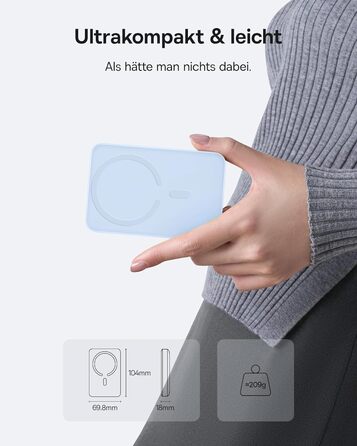 Power Bank Baseus 10000mAh з бездротовою зарядкою 15W, MagSafe, PD 22.5W, USB-C, білий (блакитний)