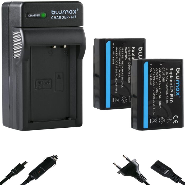 Акумулятор Blumax LP-E10 для Canon EOS 1500D/2000D/4000D + Зарядний пристрій Slim Dual LC-E10e (2x 1020mAh)