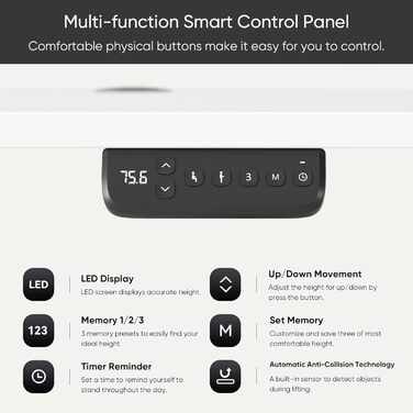 VOSATRON Electric Height Adjustable Desk 160x60cm with Memory Control & Anti-Collision Technology - Black Frame/Black Top