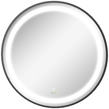 Kleankin LED Bathroom Mirror Ø60cm, Bathroom Mirror with 3 Light Colors, Touch Function, Memory Function, IP44, Black for Modern Bathroom