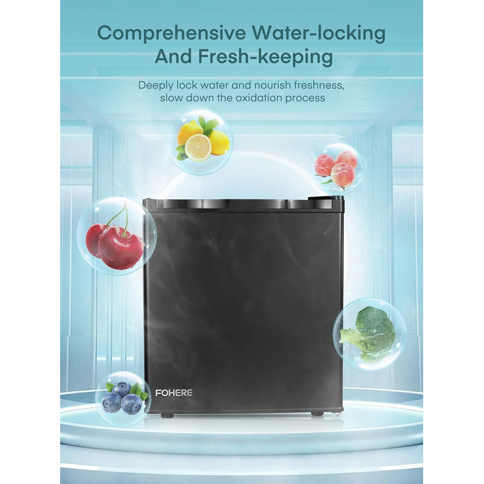 Міні-холодильник FOHERE 46L з відділенням для льоду | Компактний холодильник | Регулювання температури, енергозбереження, тиха робота | Холодильник для напоїв, ідеальний для офісу, кемпінгу та геймінгу | Змінний бік відкривання дверцят | Чорний
