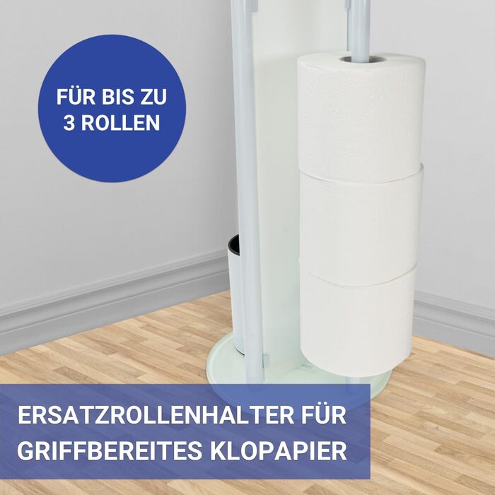 Набір для туалету WENKO Ravina 3-в-1, білий: щітка, тримач туалетного паперу, місце для 3 рулонів | Нержавіюча сталь та скло | 20 x 70 см
