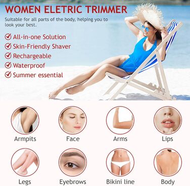 Електричний тример для бікіні 2-в-1 для жінок - Райзер для тіла, обличчя, інтимної зони, USB-зарядка (не водонепроникний)