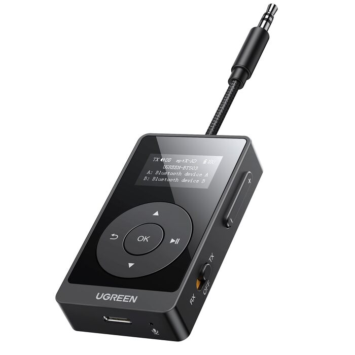 Bluetooth адаптер 2-в-1 UGREEN aptX: трансмітер та ресивер, версія 5.3