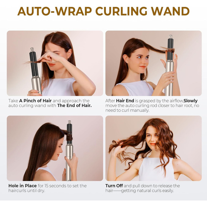 Фен-стайлер 6 в 1 для волосся, Airstyler Set, автоматичний локонів, термощітка, фен, мультистайлер для жінок, чорний (золотий)