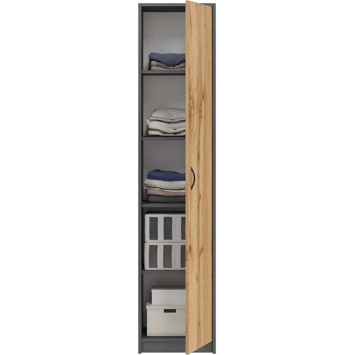 Bookshelf Wardrobe Shelf White 40cm wide 180cm high Cabinet Organizer Multi-purpose Cabinet with 4 adjustable shelves Filing cabinet Shelf Wall narrow Wood for bedroom hallway basement office (Anthracite Oak)