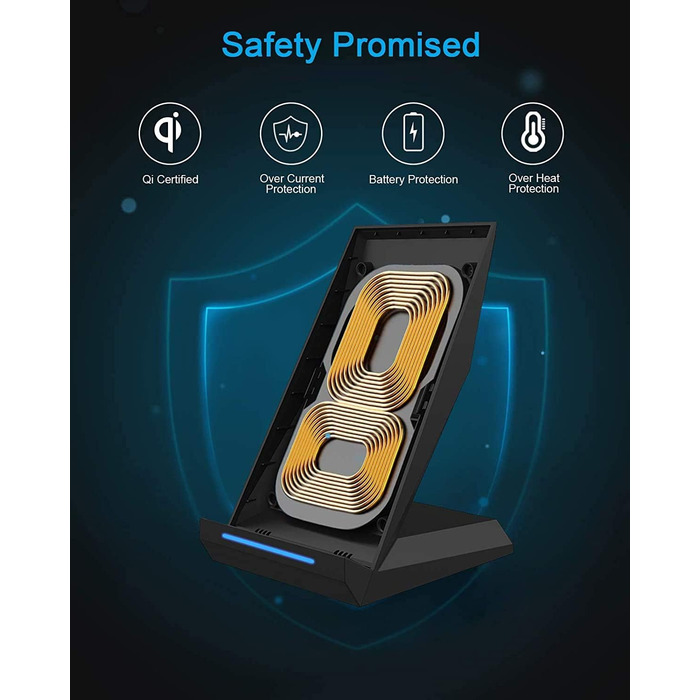 Бездротовий зарядний пристрій NANAMI 30W USB-C з індукційним підсвічуванням, 2-в-1, для iPhone 17/16/15/14/13/12/11/XS Max/X/XR/8 Plus, Samsung Galaxy S25/S24/S23, чорний