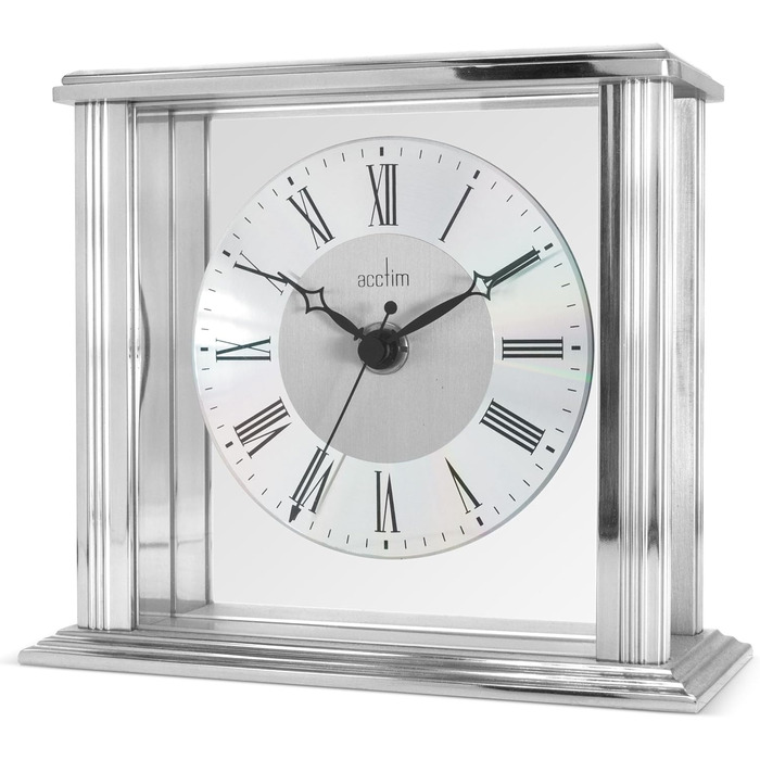 Acctim Hamilton Table Clock, Metal Glass Aluminum, Silver, 13.7 x 15.5 x 6.8