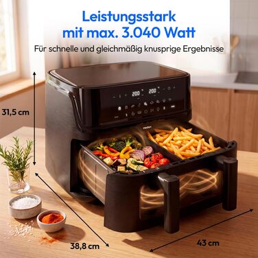 Аерофритюрниця з двома камерами MEDION P25 XXL Flex M, 10.8 л, без PFAS, чорна