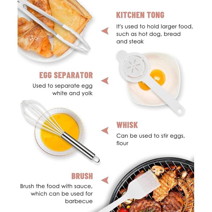 Набір кухонного силікону 12 шт., BPA-free, для антипригарного посуду, до 200°C, з підставкою, зелений (білий)