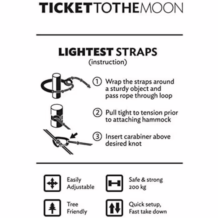 Ультралегкі стропи Ticket to the Moon для гамака, 2,5 м, 95 г, екологічні, ручна робота, для вулиці та приміщення