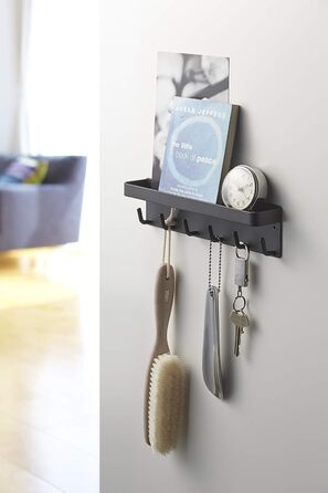 YAMAZAKI 2754 SMART Magnetic Key Hook with Tray, White, Steel, Minimalist Design, 24.5 x 4.5 x 6 cm (LxWxH) (Black)