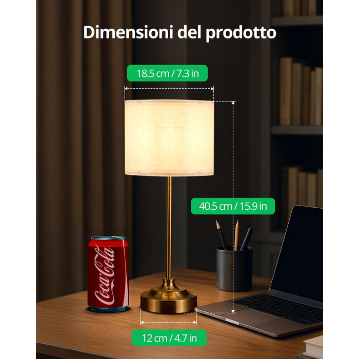 Настільна лампа Bojim 2 шт. Retro LED з USB зарядкою, сенсорне управління, регулювання яскравості, тканинний абажур, металевий корпус. Підходить для спальні, вітальні, нічного столика.