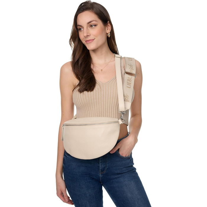 Сумка поясна жіноча Frentree® зі шкіри, Італія, крос-боді, чорна, срібна фурнітура, велика (MAXI)