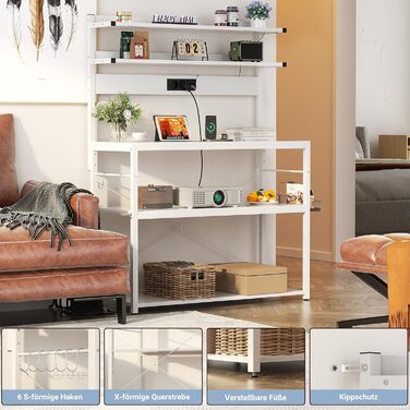 Кухонна полиця-стійка з розеткою, підставка для мікрохвильовки, 5-рівнева кавобара з LED-підсвічуванням, 80 см, білий колір